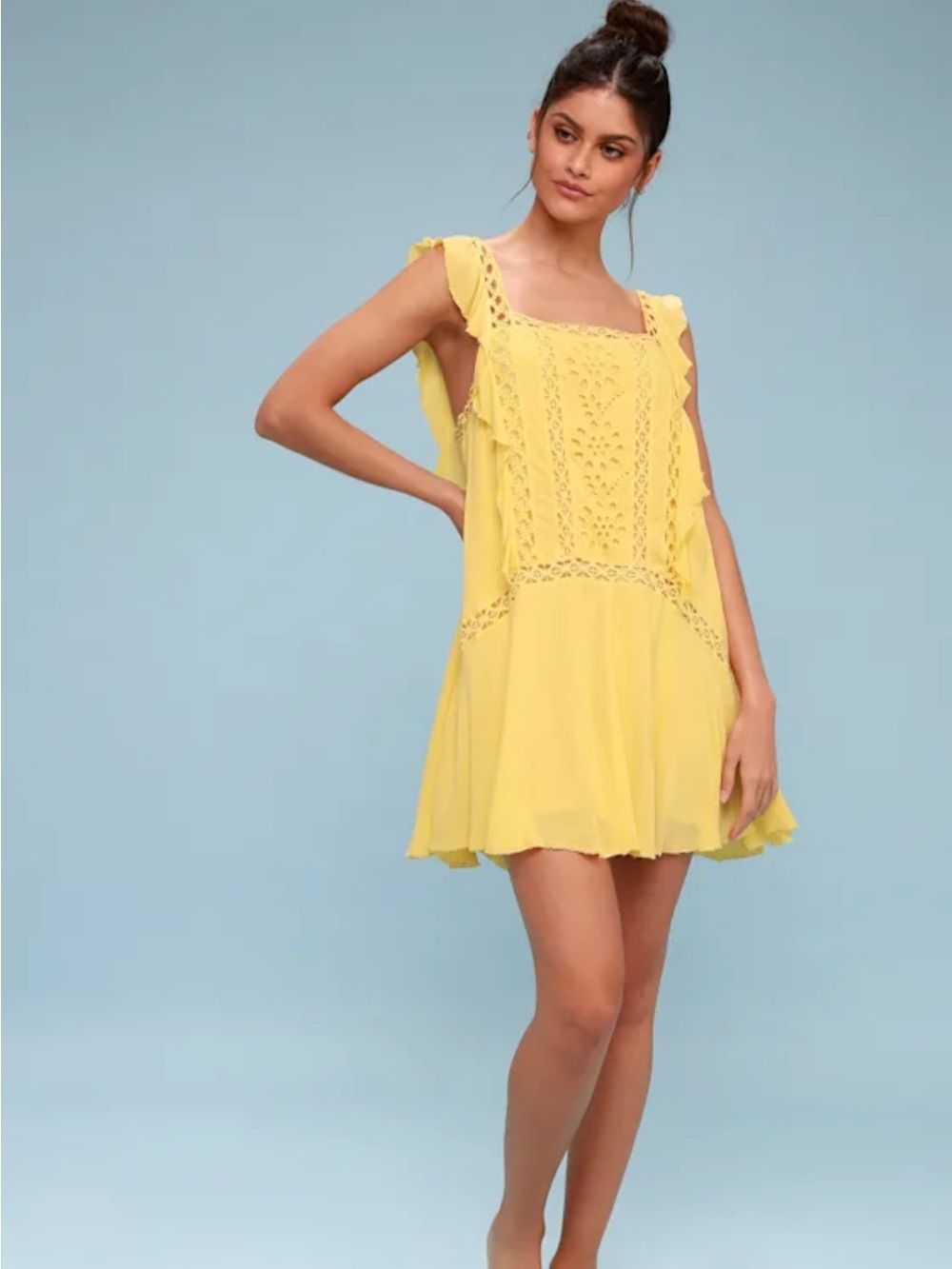 Free People Priscilla Yellow Crochet Mini Dress